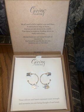 Demdaco Gold Hoop Earrings with Heart and Ribbon Charms